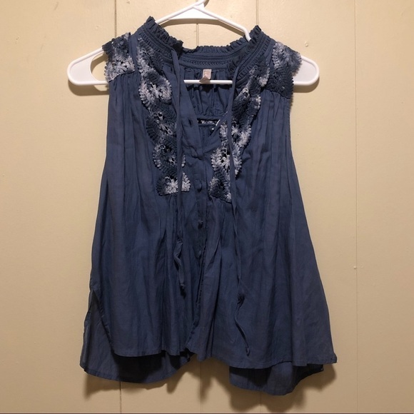 Free People Crochet Button Down Flowy Boho Tank Top Small - Picture 2 of 8